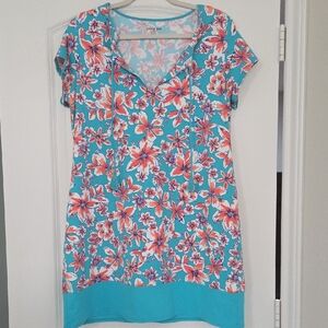 Lands' End Floral Dress - Blue and Pink